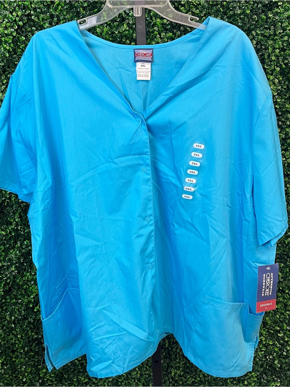 NWT Cherokee Workwear Women's Short Sleeve Blue Button Up Scrub Top Size 5X